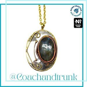 NWT Natural Labradorite Stone Hand Crafted Metal Work Accents Necklace